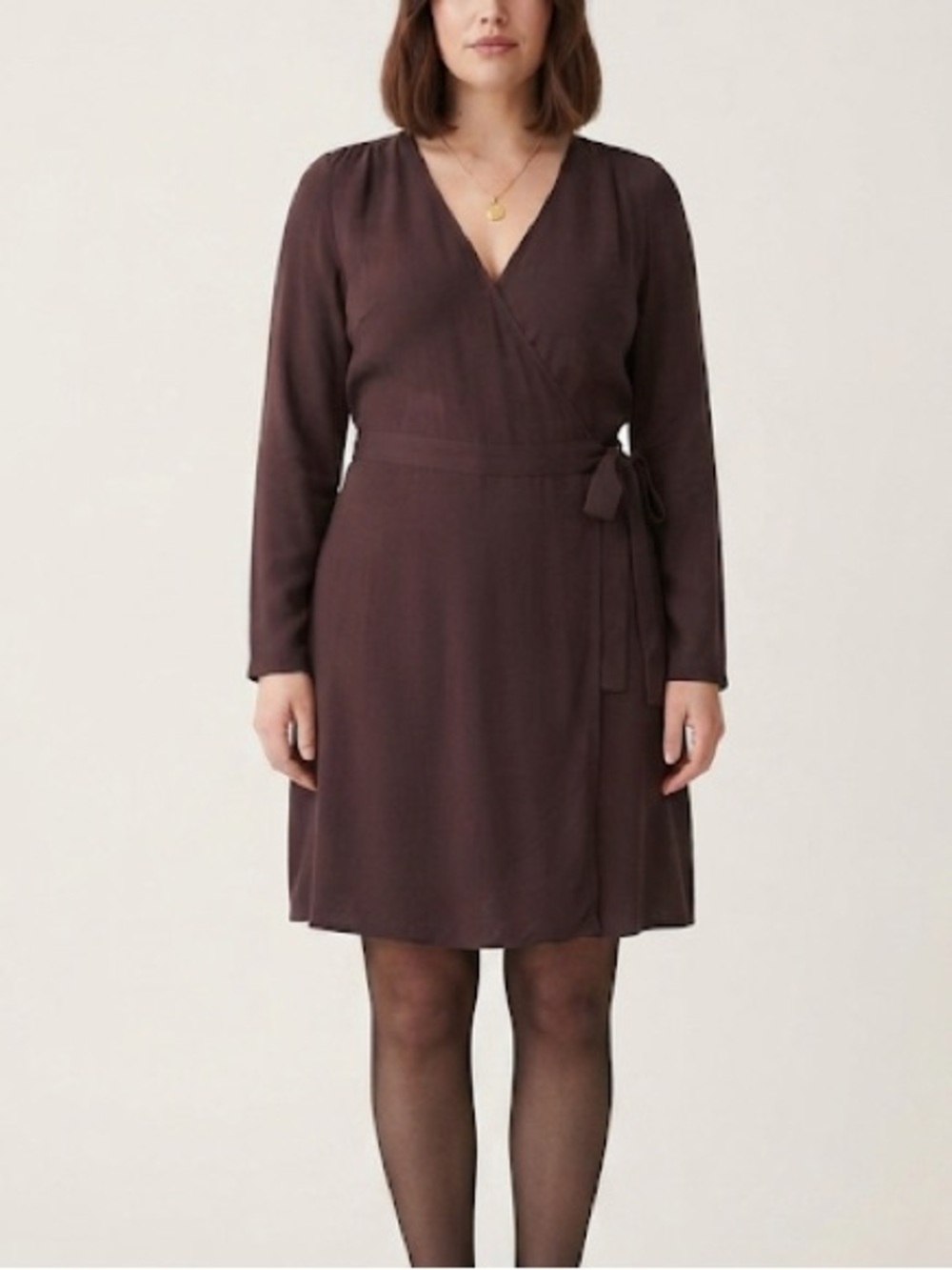 Frank And Oak Long Sleeve Wrap Dress Dark Brown Lined New Size Large
